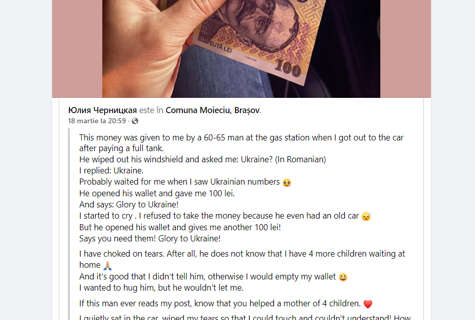 Mamă din Ucraina, cu 4 copii, la benzinărie în România: „Acești bani mi-au fost dați de un bărbat de 60-65 de ani ...Își ștergea parbrizul și m-a întrebat: Ucraina? (În limba română)” 2