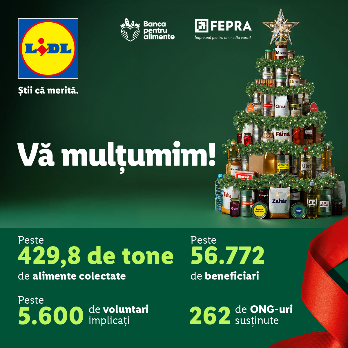 Românii au arătat că sunt darnici înainte de Crăciun: record de 429,8 tone donate în magazinele Lidl 1