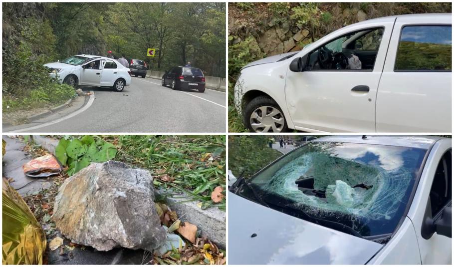 (Foto/Video) Un TIR a fost lovit de fulger pe A1. Un bolovan a strivit o mașină pe Defileul Jiului. Șoferul a murit 2